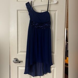 B Darlin One-Shoulder Navy Dress with Sequins